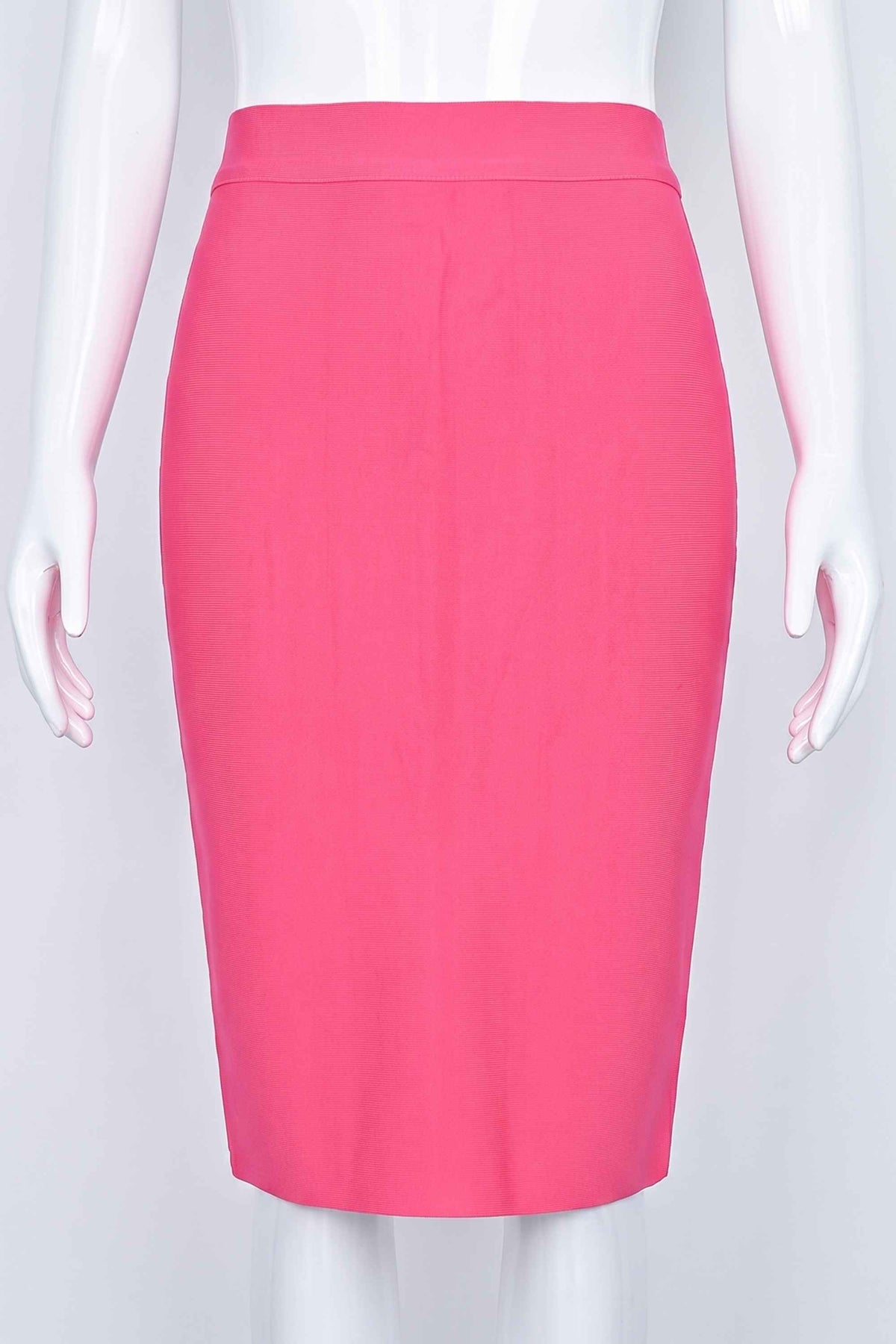 Woman wearing a figure flattering Pencil High Waist Bandage Knee Length Skirt - Hot Pink BODYCON COLLECTION