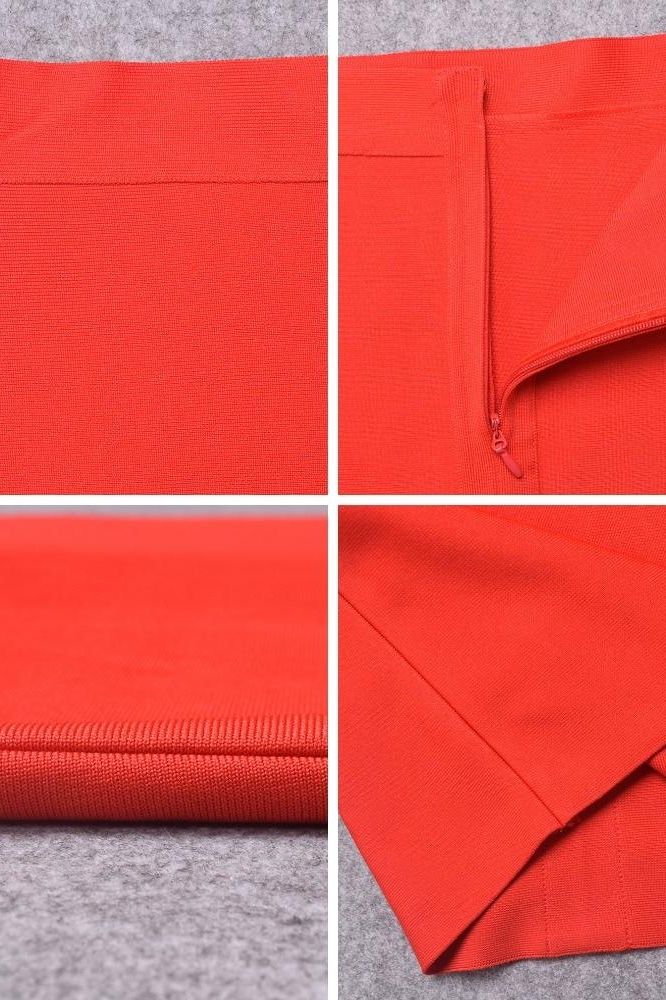 Woman wearing a figure flattering Pencil High Waist Bandage Knee Length Skirt - Lipstick Red BODYCON COLLECTION