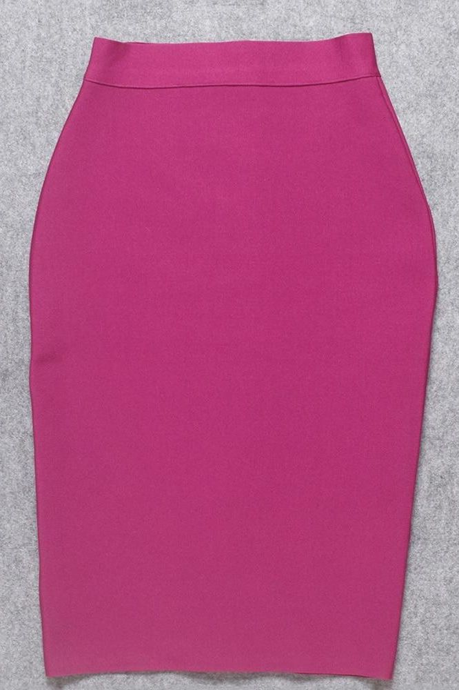 Woman wearing a figure flattering  Pencil High Waist Bandage Knee Length Skirt - Magenta Pink BODYCON COLLECTION