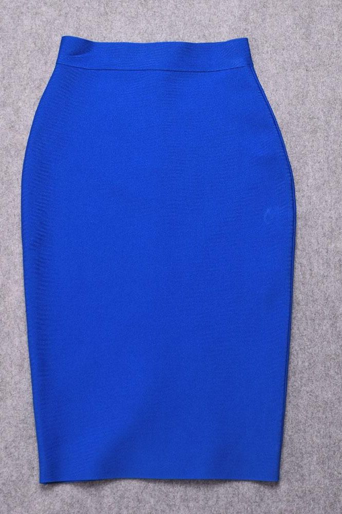 Woman wearing a figure flattering Pencil High Waist Bandage Knee Length Skirt - Royal Blue BODYCON COLLECTION