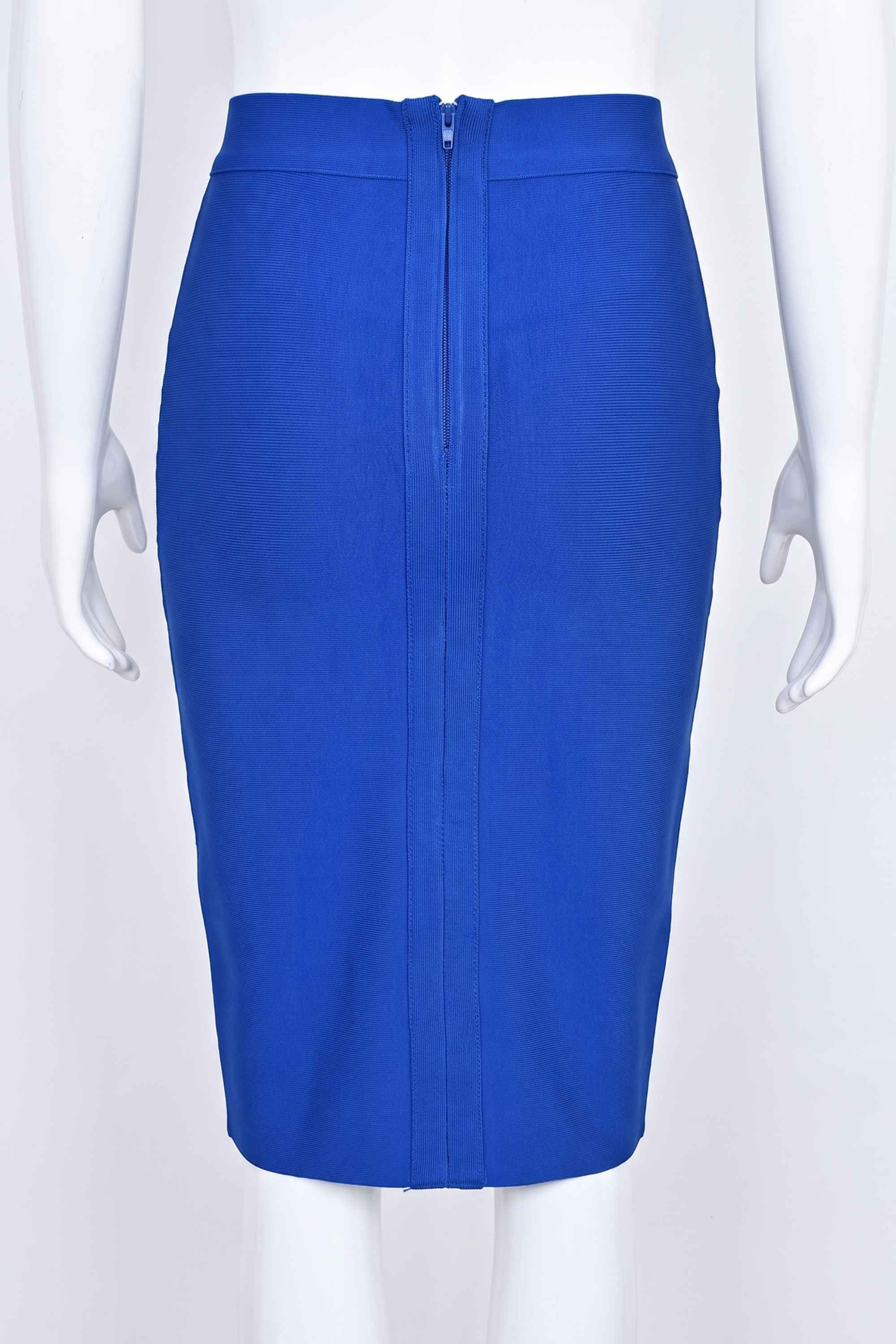 Woman wearing a figure flattering Pencil High Waist Bandage Knee Length Skirt - Royal Blue BODYCON COLLECTION