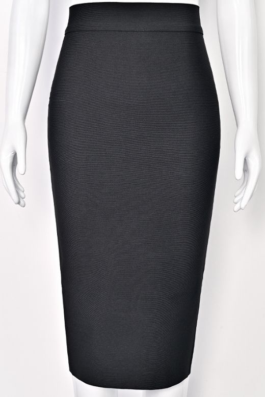 Woman wearing a figure flattering Pencil High Waist Bandage Midi Skirt - Classic Black BODYCON COLLECTION