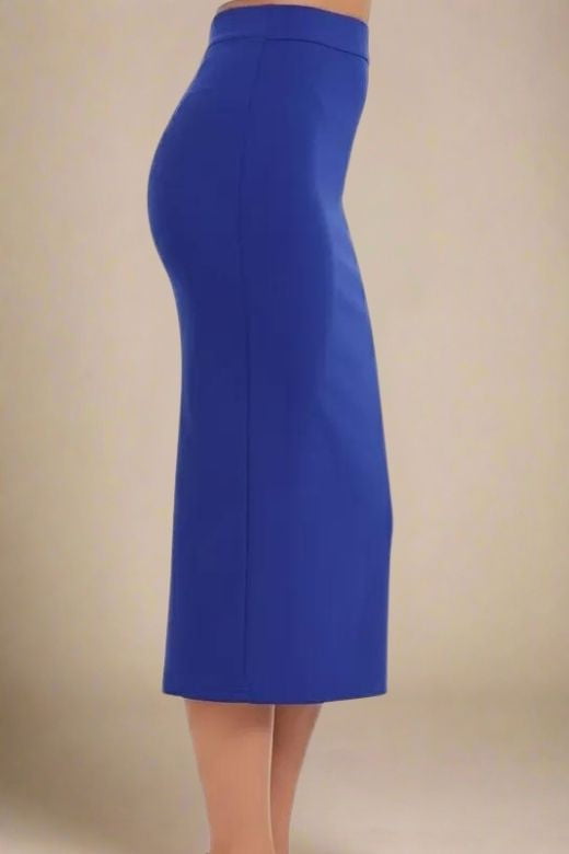 Woman wearing a figure flattering Pencil High Waist Bandage Midi Skirt - Navy Blue BODYCON COLLECTION
