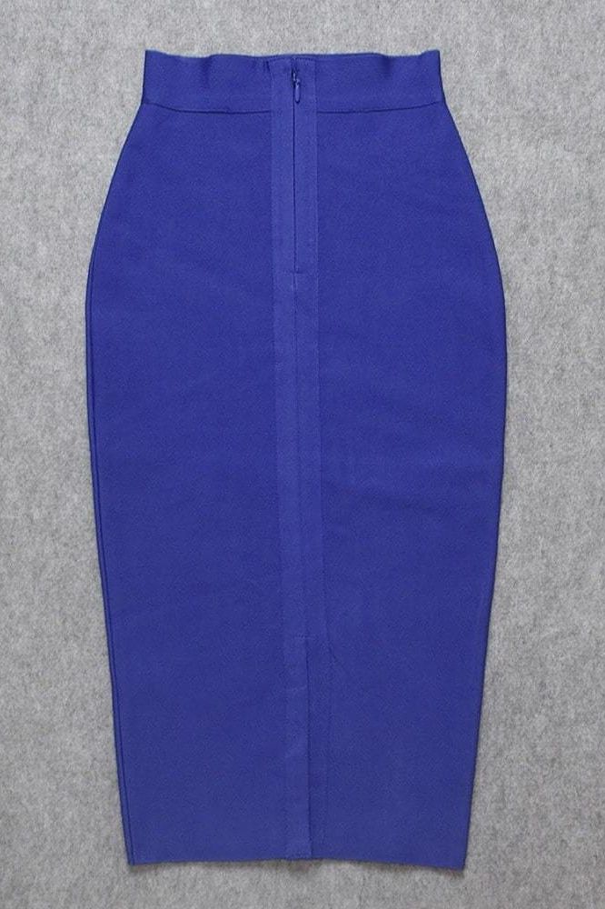 Woman wearing a figure flattering Pencil High Waist Bandage Midi Skirt - Navy Blue BODYCON COLLECTION