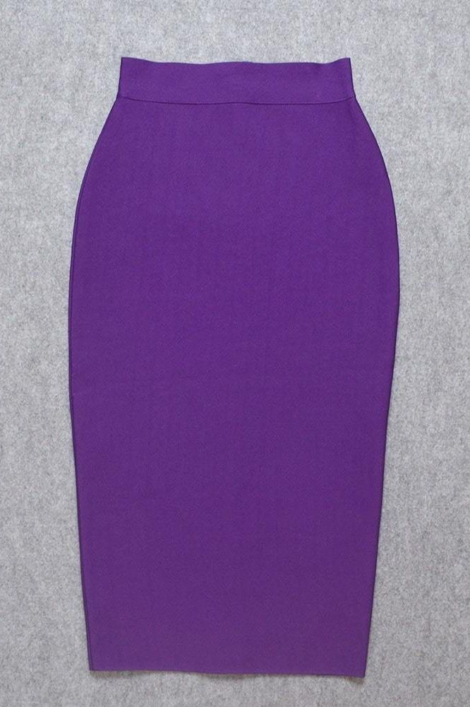 Woman wearing a figure flattering  Pencil High Waist Bandage Midi Skirt - Plum Purple BODYCON COLLECTION