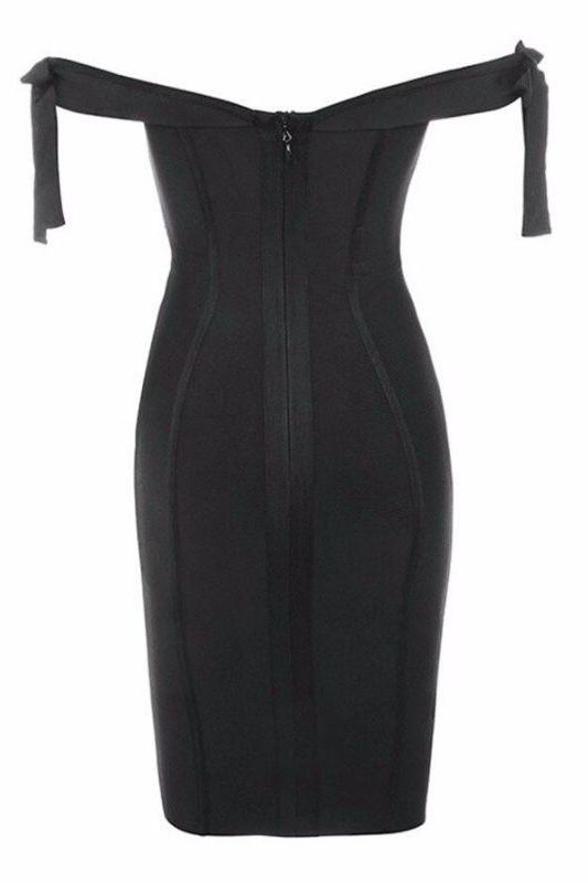 Woman wearing a figure flattering  Penelope Bandage Mini Dress - Classic Black BODYCON COLLECTION