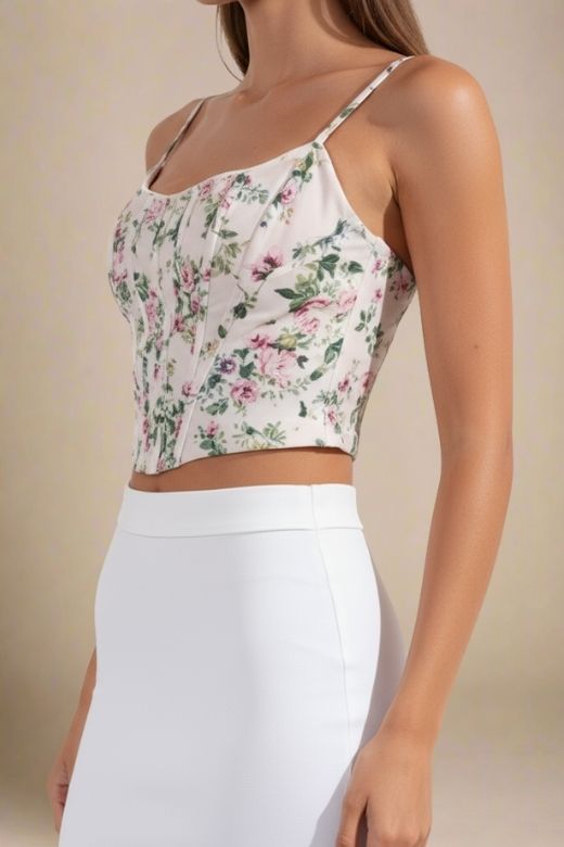 Woman wearing a figure flattering Penny Top - Beige Cream BODYCON COLLECTION Pty Ltd