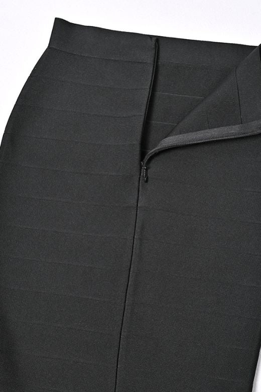 Woman wearing a figure flattering Peplum High Waist Bandage Midi Skirt - Classic Black BODYCON COLLECTION