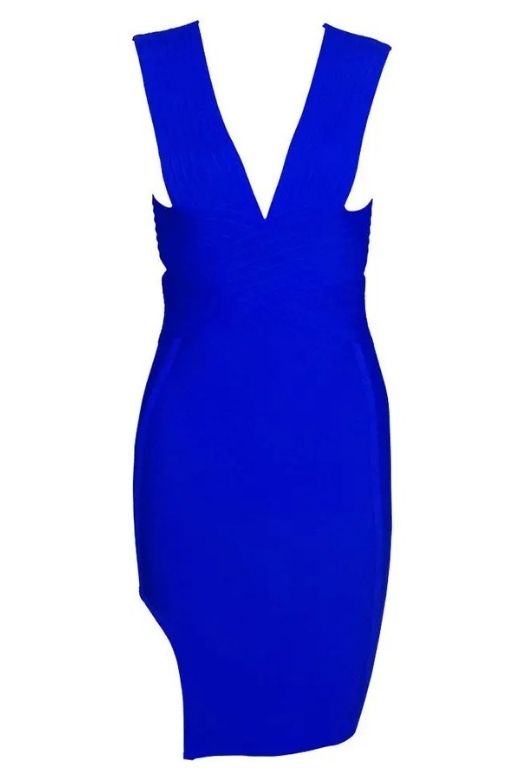 Woman wearing a figure flattering Pia Bandage Dress - Royal Blue BODYCON COLLECTION