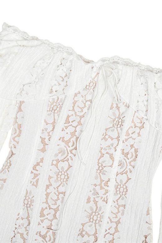 Woman wearing a figure flattering Rose Long Sleeve Bodycon Maxi Dress - Pearl White BODYCON COLLECTION