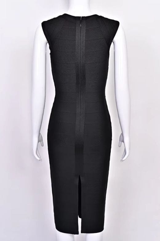 Woman wearing a figure flattering Sabrina Bandage Midi Dress - Classic Black BODYCON COLLECTION Pty Ltd