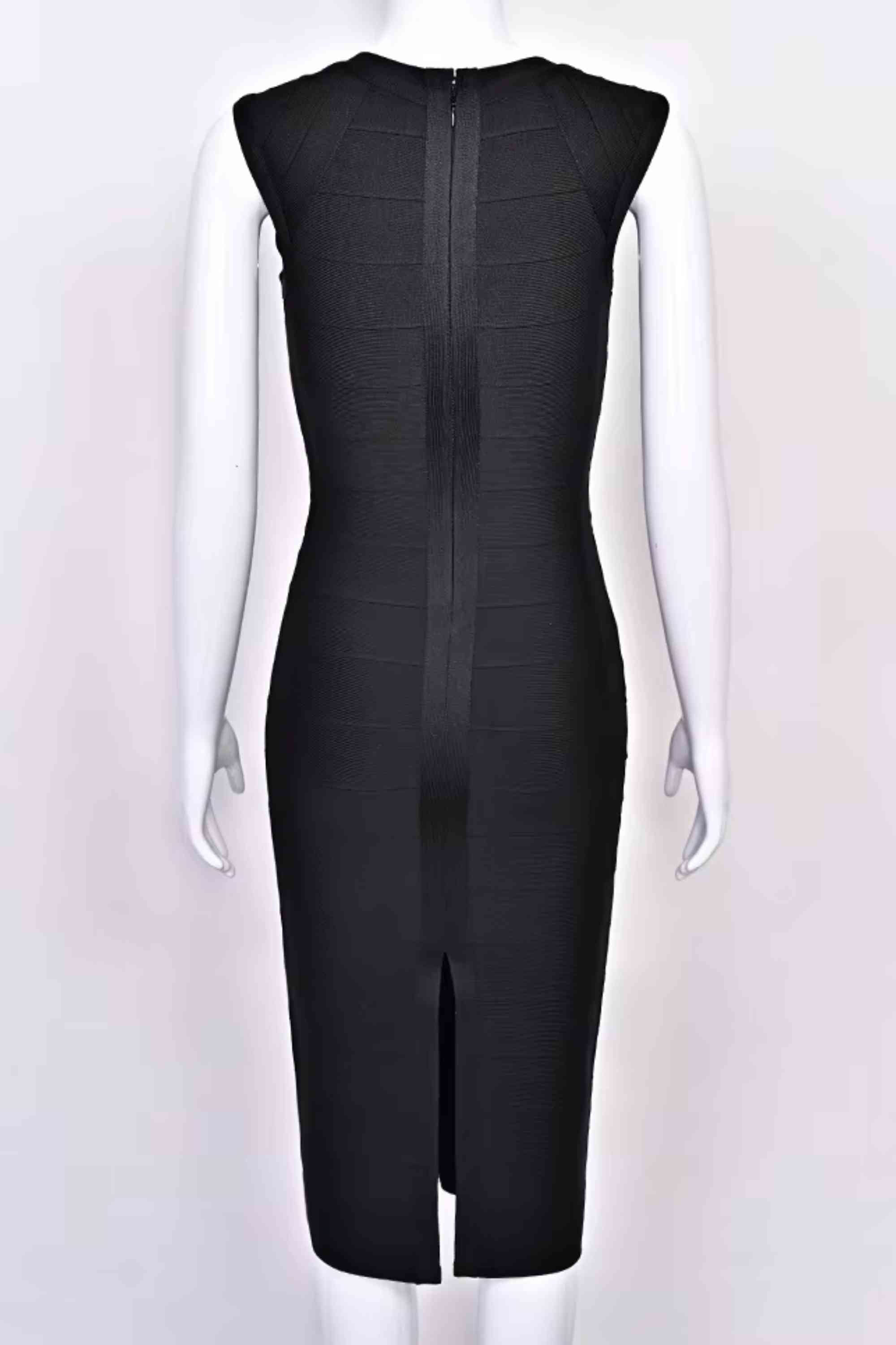 Woman wearing a figure flattering Sabrina Bandage Midi Dress - Classic Black BODYCON COLLECTION Pty Ltd
