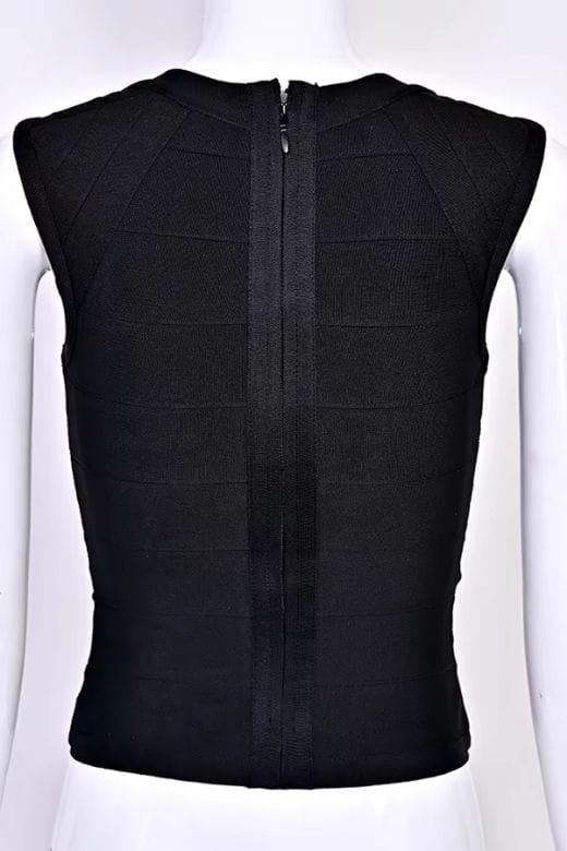 Woman wearing a figure flattering Sabrina Bandage Top - Classic Black BODYCON COLLECTION Pty Ltd