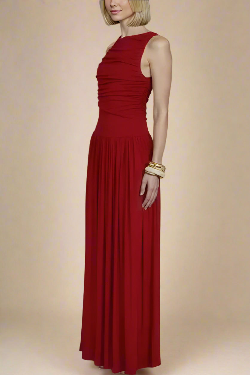 Woman wearing a figure flattering Saint Bodycon Wrap Maxi Dress - Chilli Red BODYCON COLLECTION Pty Ltd