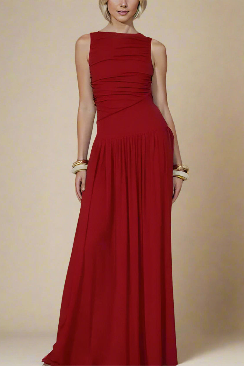 Woman wearing a figure flattering Saint Bodycon Wrap Maxi Dress - Chilli Red BODYCON COLLECTION Pty Ltd