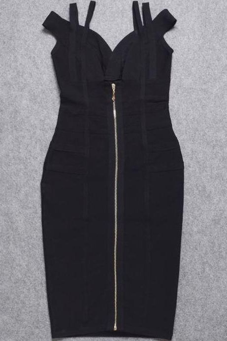 Woman wearing a figure flattering  Sia Bandage Dress - Classic Black Bodycon Collection