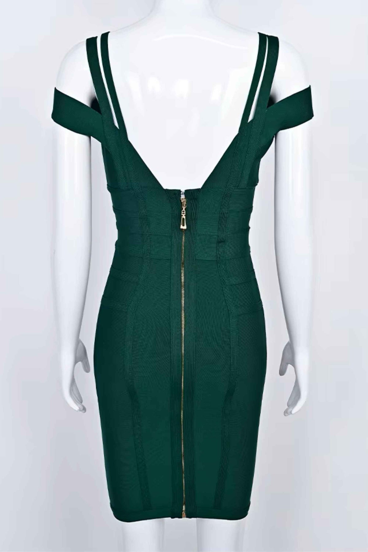 Woman wearing a figure flattering Sia Bandage Dress - Emerald Green Bodycon Collection