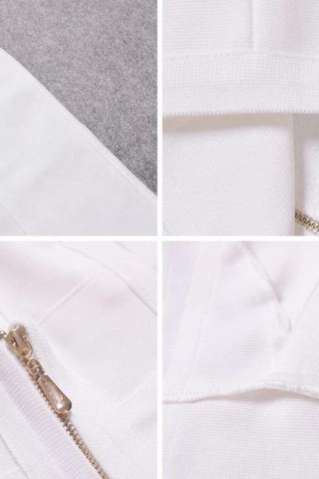 Woman wearing a figure flattering  Sia Bandage Dress - Pearl White Bodycon Collection