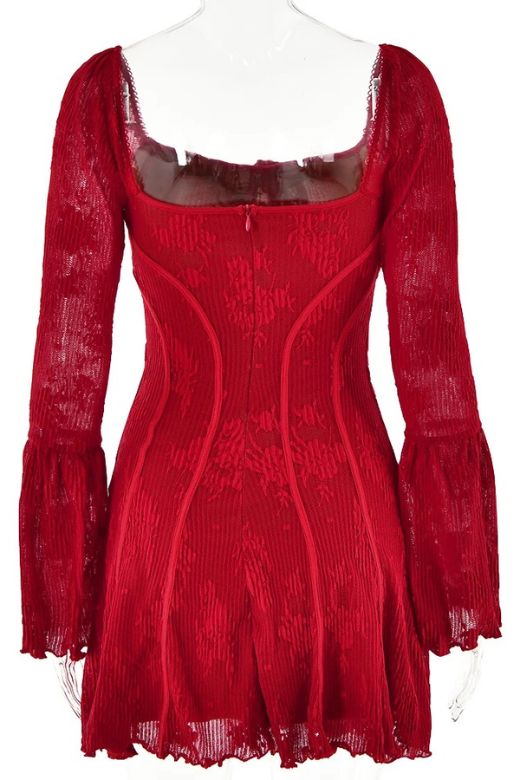 Woman wearing a figure flattering Sisi Long Sleeve Bodycon Mini Dress - Lipstick Red BODYCON COLLECTION