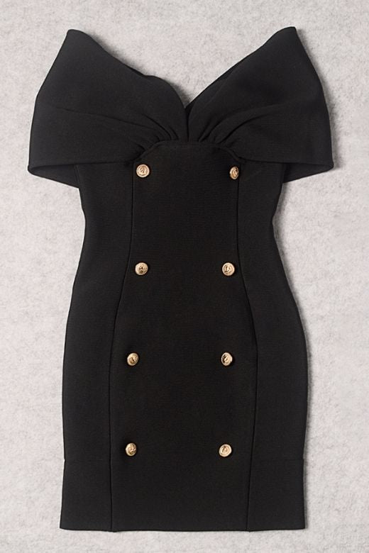 Woman wearing a figure flattering Tanya Bandage Mini Dress - Classic Black BODYCON COLLECTION