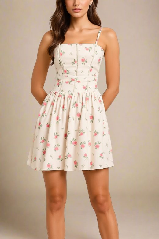 Woman wearing a figure flattering Tasmin Mini Dress - Cream BODYCON COLLECTION