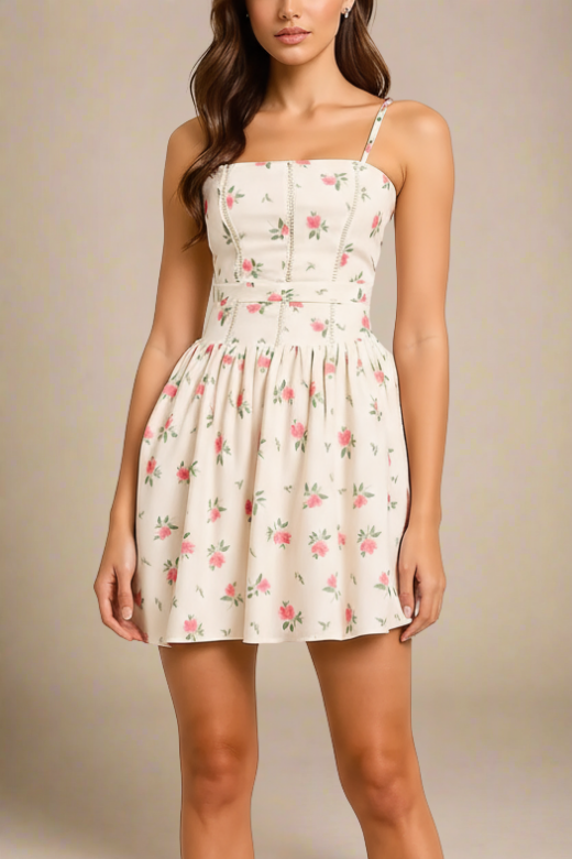 Woman wearing a figure flattering Tasmin Mini Dress - Cream BODYCON COLLECTION
