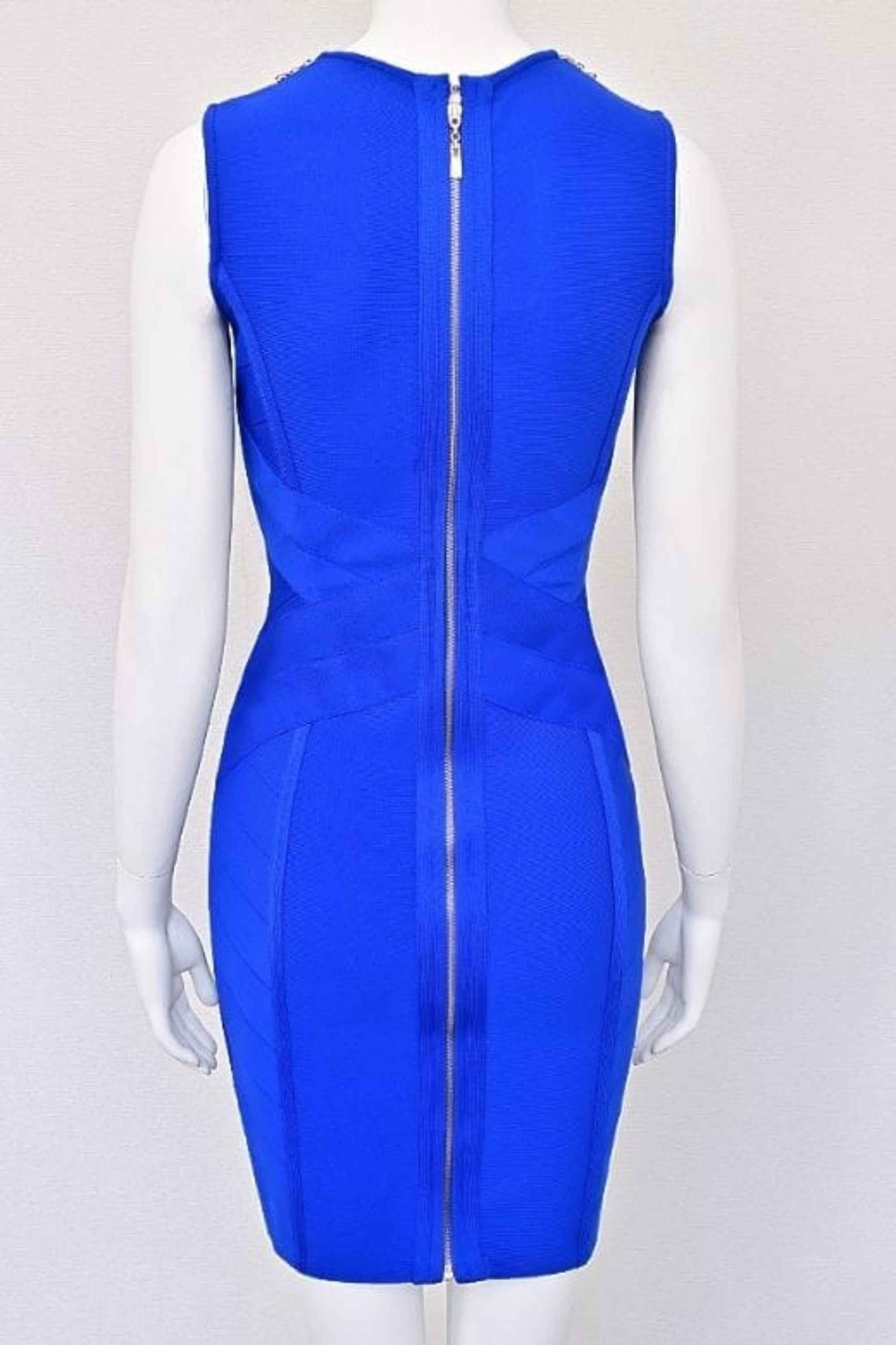 Woman wearing a figure flattering Vivian Bandage Dress - Royal Blue BODYCON COLLECTION Pty Ltd