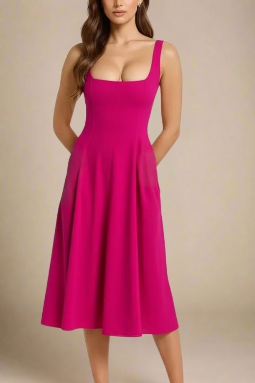 Magenta Pink Willa Bodycon Midi Dress