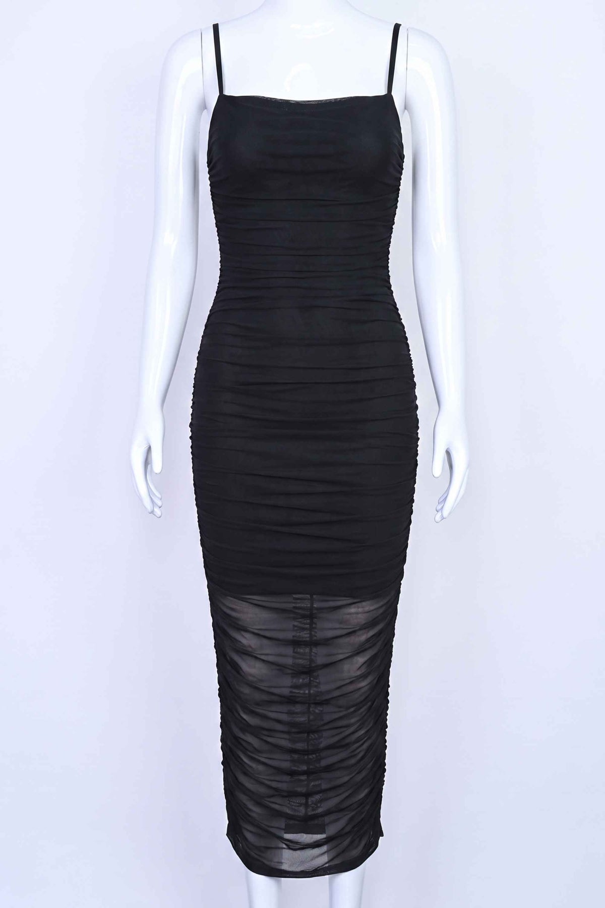 Woman wearing a figure flattering Zoe Bodycon Wrap Maxi Dress - Classic Black Bodycon Collection