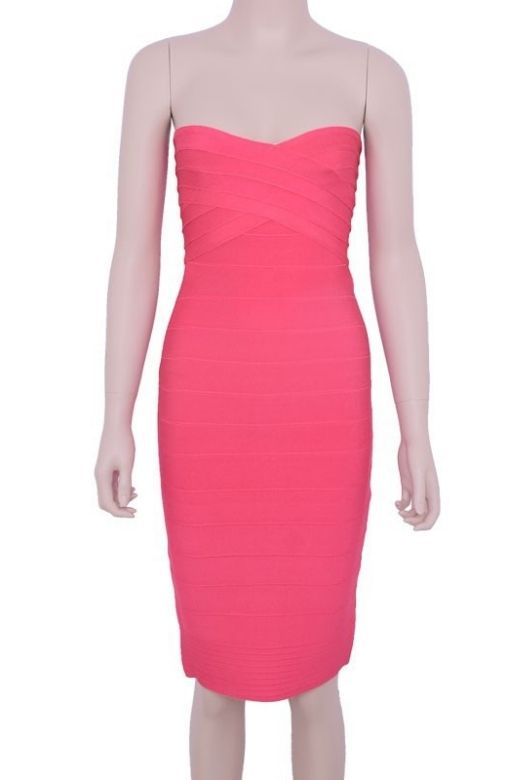 Woman wearing a figure flattering  Aaliyah Bandage Midi Dress - Hot Pink BODYCON COLLECTION Pty Ltd