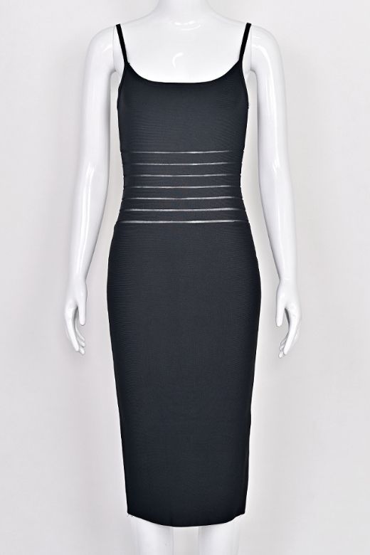 Woman wearing a figure flattering  Abigail Bodycon Midi Dress - Classic Black BODYCON COLLECTION Pty Ltd