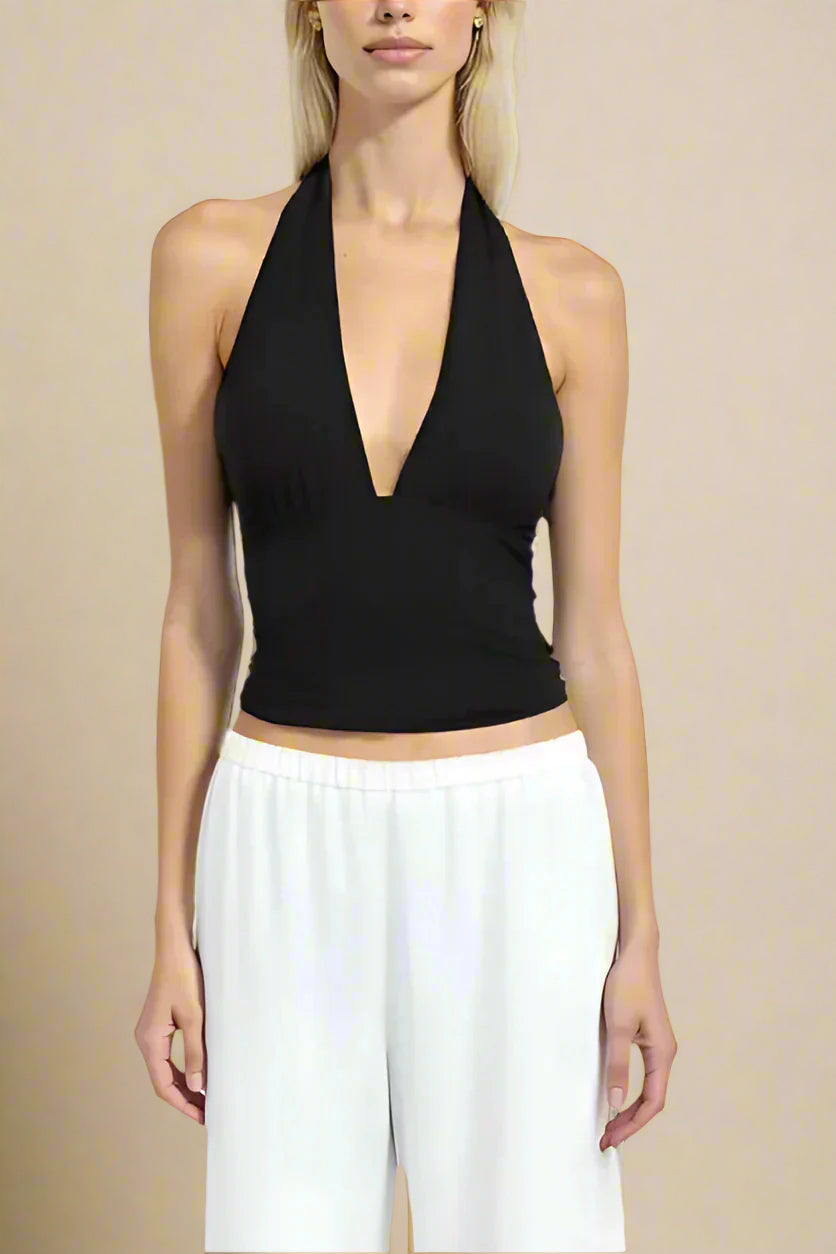 Woman wearing a figure flattering  Aby Bodycon Top - Classic Black BODYCON COLLECTION Pty Ltd
