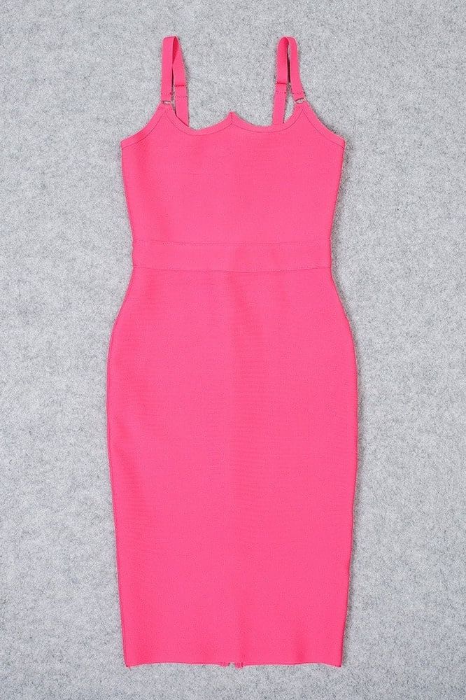 Woman wearing a figure flattering  Amber Bandage Dress - Hot Pink Bodycon Collection