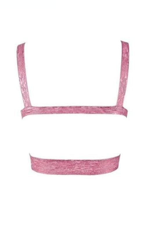 Woman wearing a figure flattering  Ang Bandage Metallic Crop Top - Hot Pink BODYCON COLLECTION