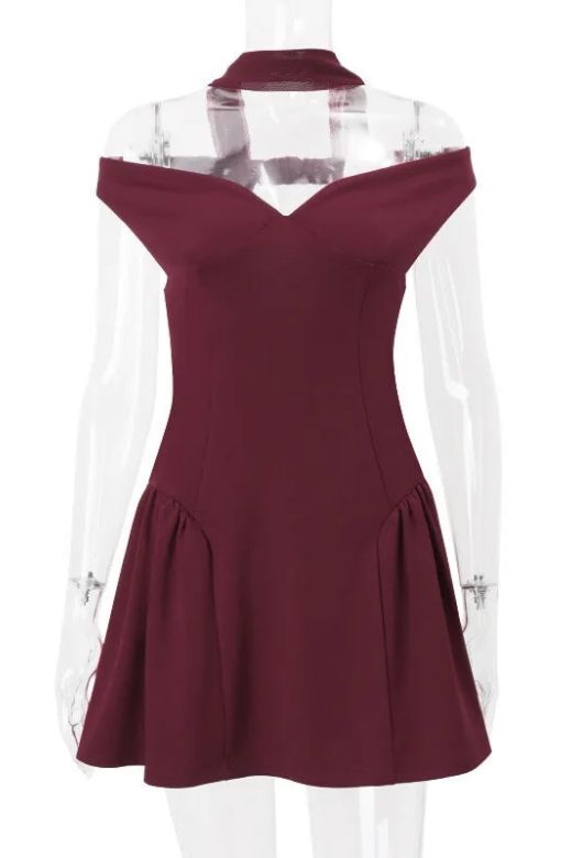 Woman wearing a figure flattering  April Bodycon Mini Dress - Red Wine BODYCON COLLECTION