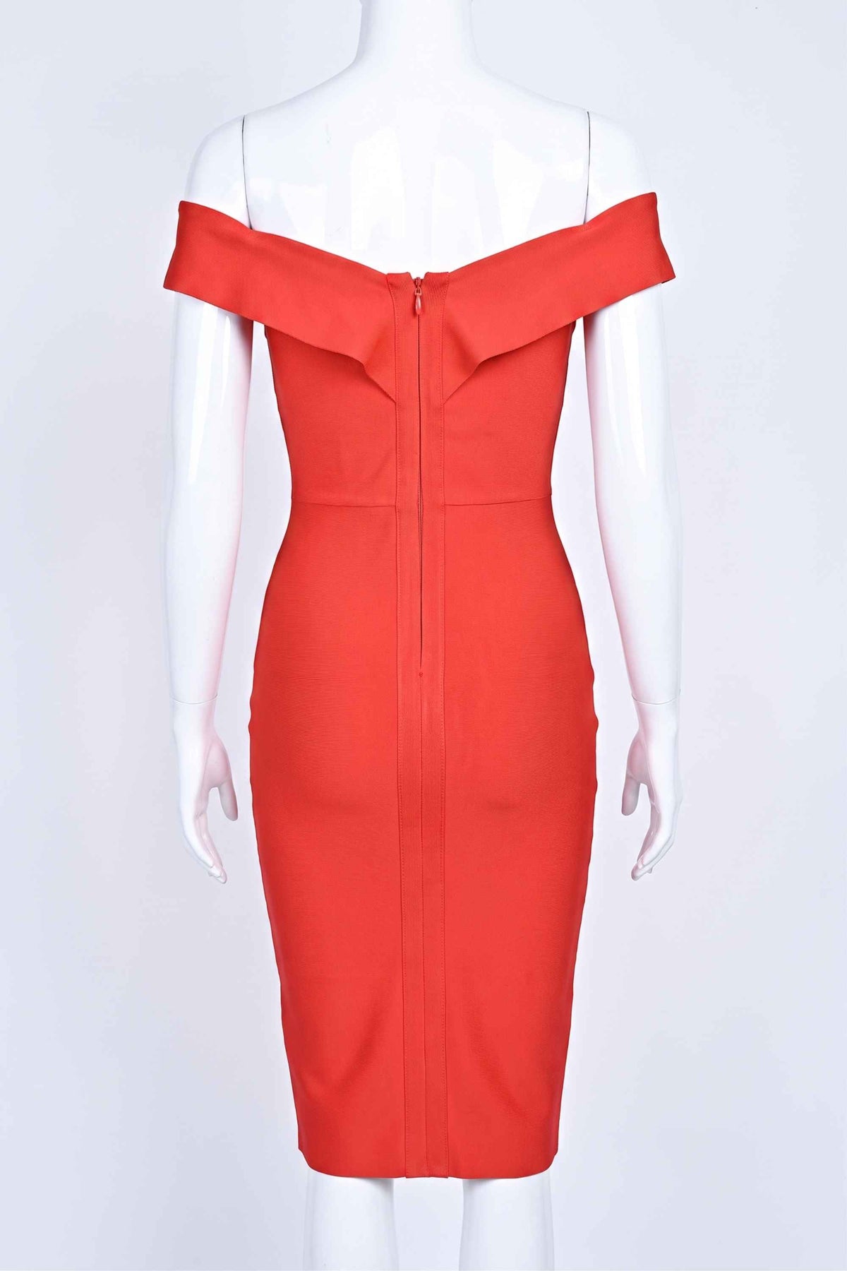 Woman wearing a figure flattering  Ash Bandage Dress - Lipstick Red Bodycon Collection