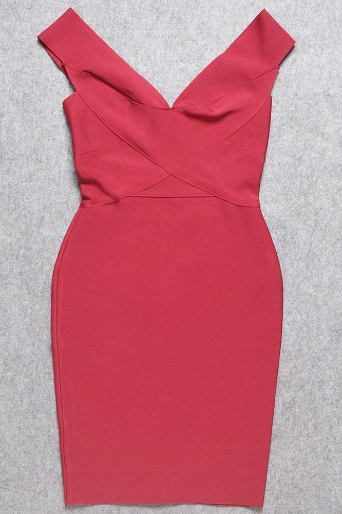 Woman wearing a figure flattering  Ash Bandage Dress - Red Wine Bodycon Collection