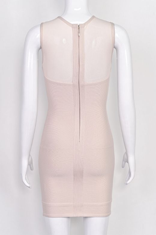 Woman wearing a figure flattering  Aspen Bodycon Mini Dress - Nude BODYCON COLLECTION Pty Ltd