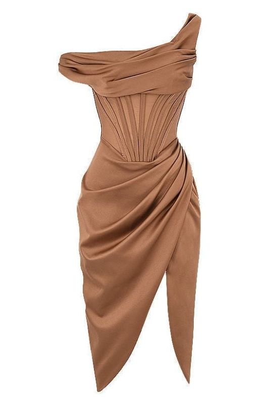 Woman wearing a figure flattering  Ava Bodycon Dress - Tan Brown BODYCON COLLECTION