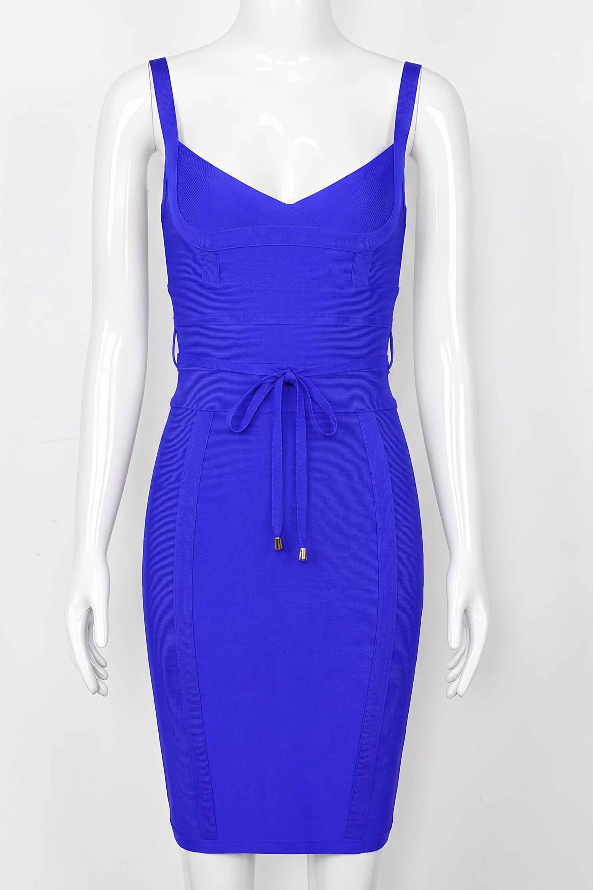Woman wearing a figure flattering  Bek Bandage Dress - Royal Blue Bodycon Collection