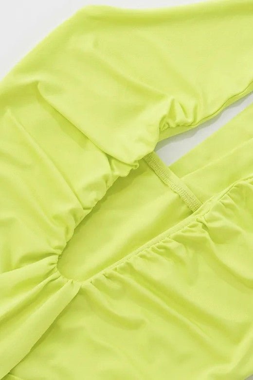 Woman wearing a figure flattering  Bella Bodycon Wrap Maxi Dress - Neon Green BODYCON COLLECTION Pty Ltd