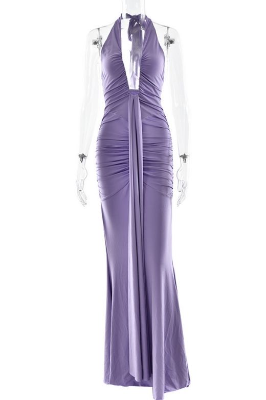 Woman wearing a figure flattering  Bella Bodycon Wrap Maxi Dress - Violet BODYCON COLLECTION Pty Ltd