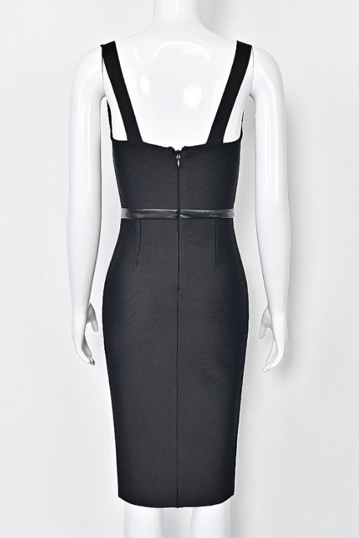 Woman wearing a figure flattering  Beth Bandage Corset Dress - Classic Black BODYCON COLLECTION