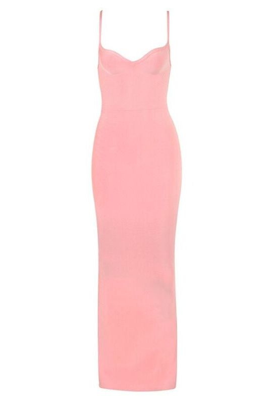 Woman wearing a figure flattering  Blanche Bandage Maxi Dress - Dusty Pink BODYCON COLLECTION