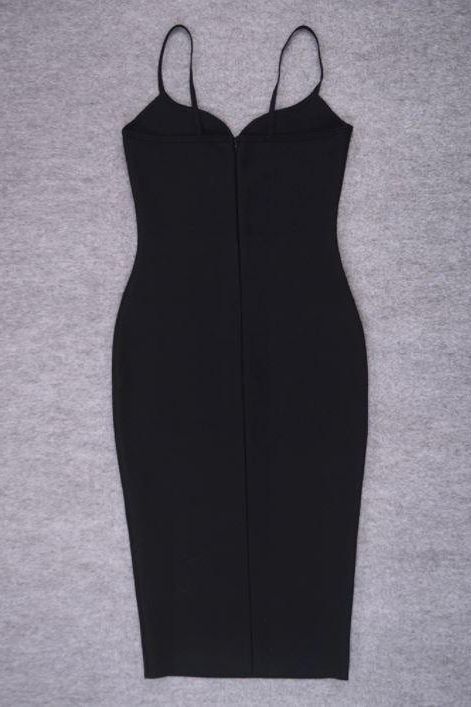 Woman wearing a figure flattering  Blanche Bandage Midi Dress - Classic Black BODYCON COLLECTION