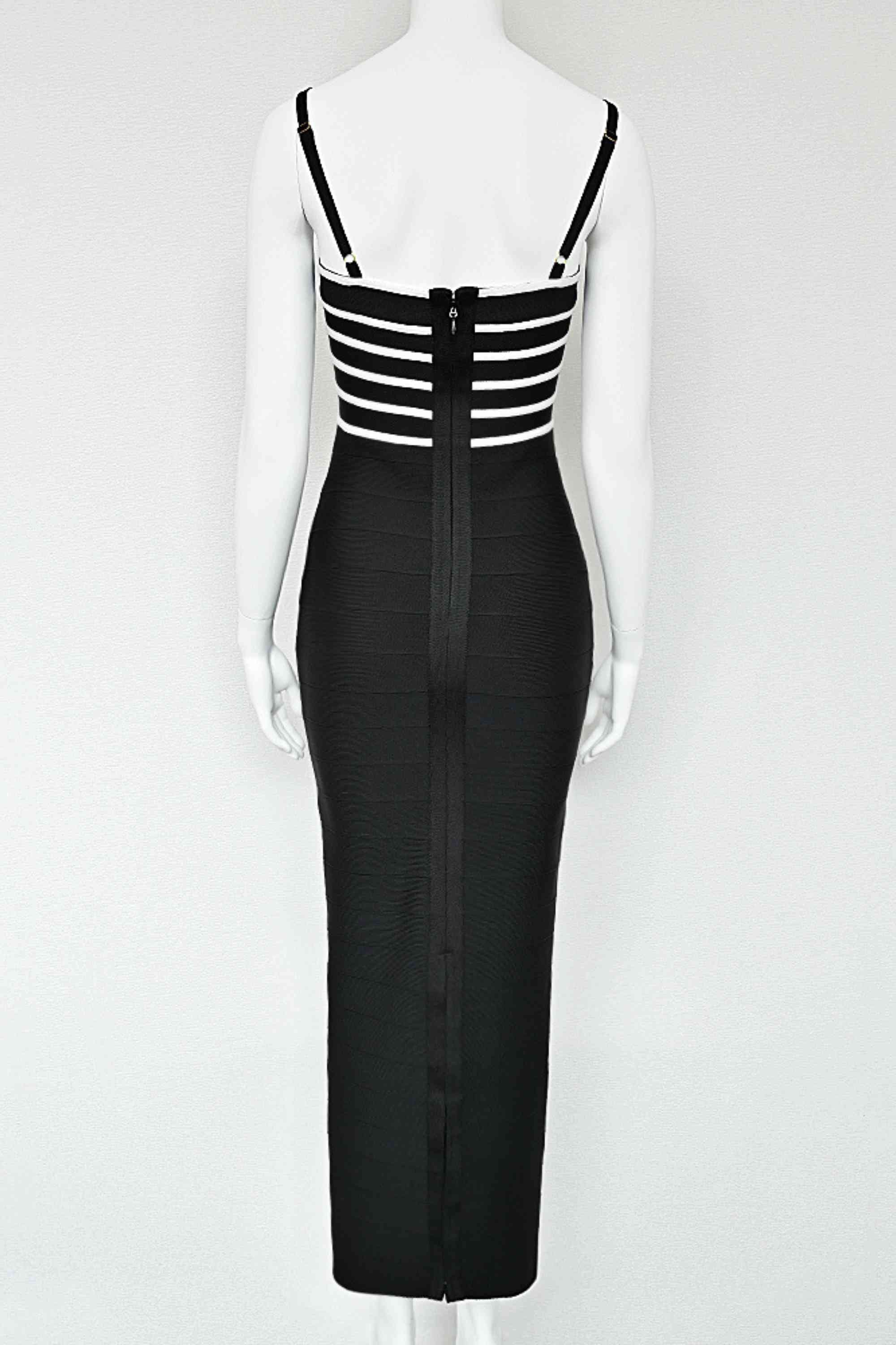 Woman wearing a figure flattering  Carter Bandage Maxi Dress - Classic Black BODYCON COLLECTION Pty Ltd