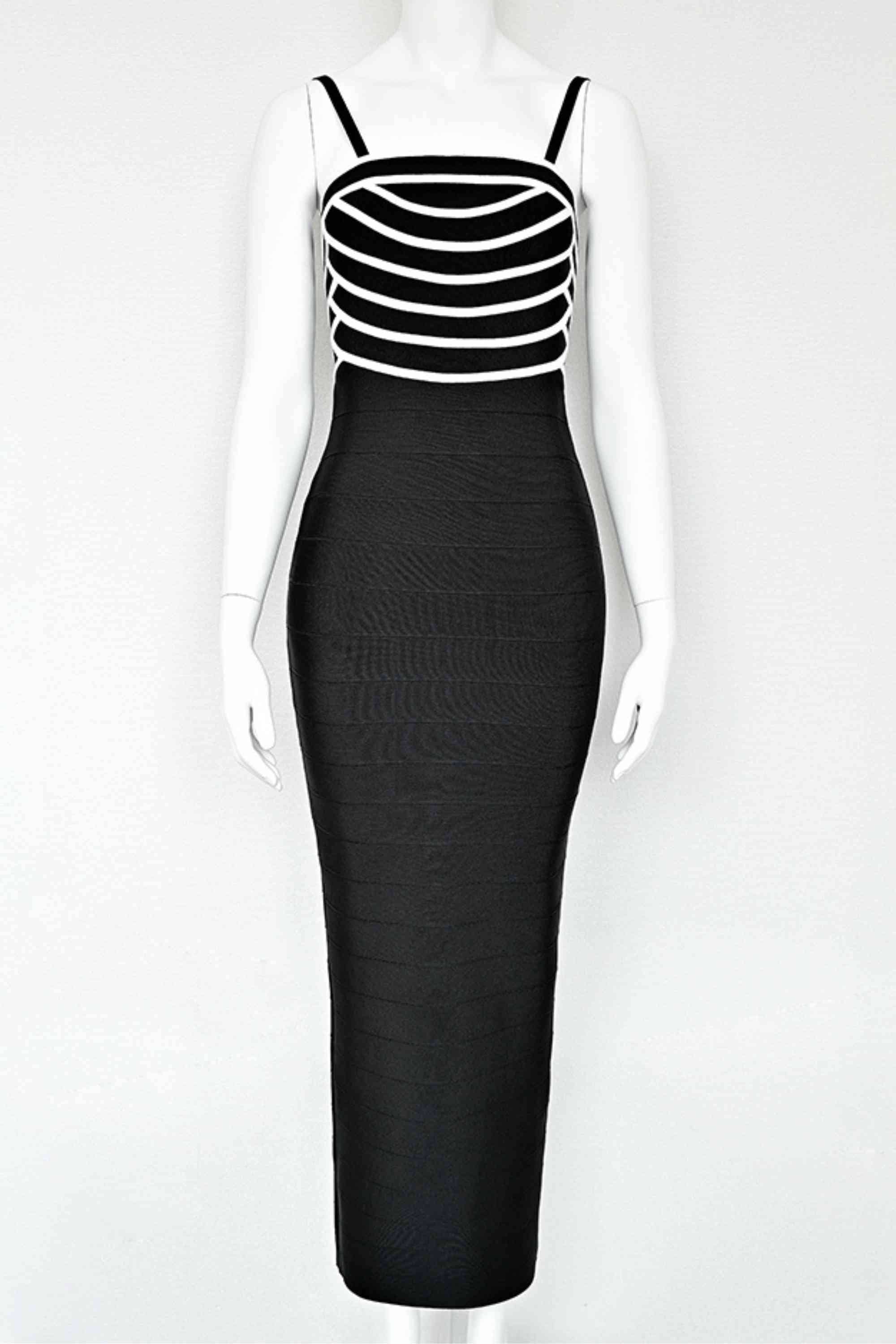 Woman wearing a figure flattering  Carter Bandage Maxi Dress - Classic Black BODYCON COLLECTION Pty Ltd