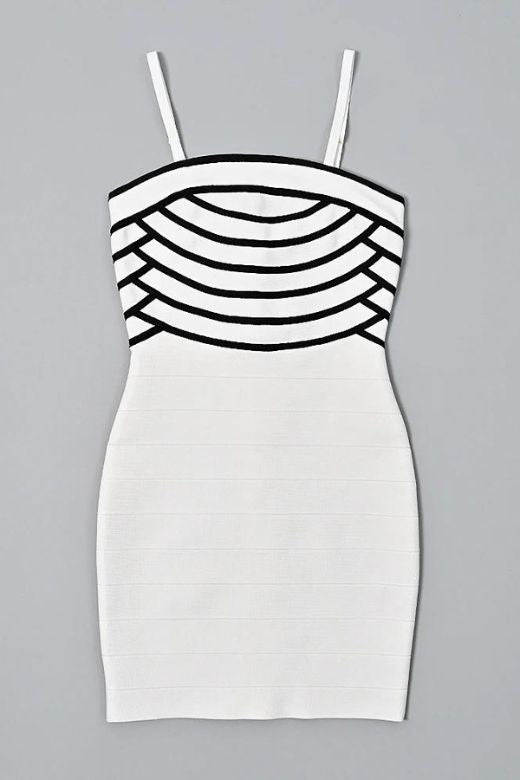 Woman wearing a figure flattering  Carter Bandage Mini Dress - Pearl White BODYCON COLLECTION