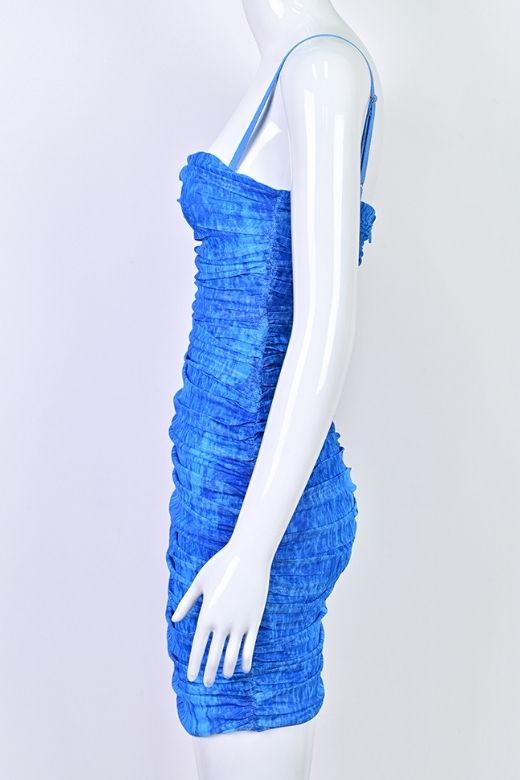 Woman wearing a figure flattering  Cassie Bodycon Wrap Mini Dress - Royal Blue BODYCON COLLECTION