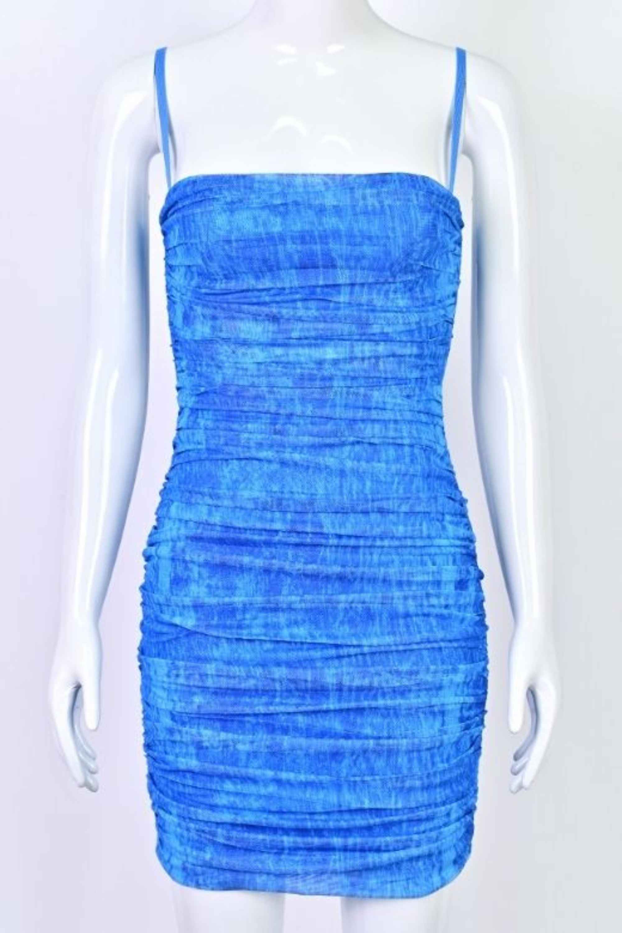 Woman wearing a figure flattering  Cassie Bodycon Wrap Mini Dress - Royal Blue BODYCON COLLECTION
